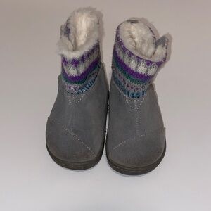 Toms Suede Gray Boots with Multicolor Knit Cuff
